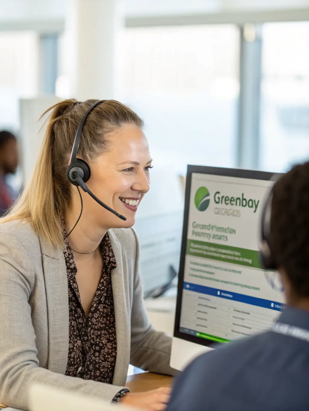 A professional image of a Paczka Express 24 customer service representative assisting a small business owner with their shipping needs, emphasizing the personalized support provided.